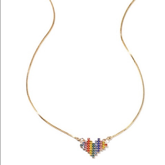 Rainbow Rhinestone Heart Necklace and Earring Set - Picture 3 of 8